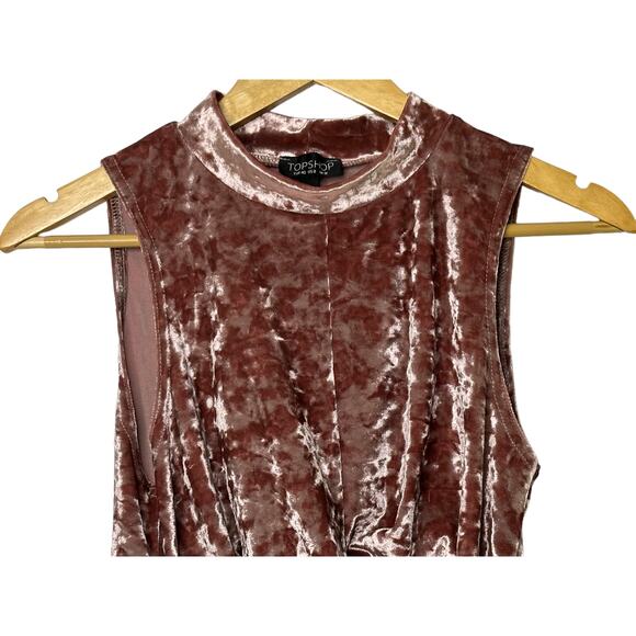 Topshop Pink Velour Sleeveless Highneck Twisted Crop Top US Sz 8 New - Picture 4 of 5